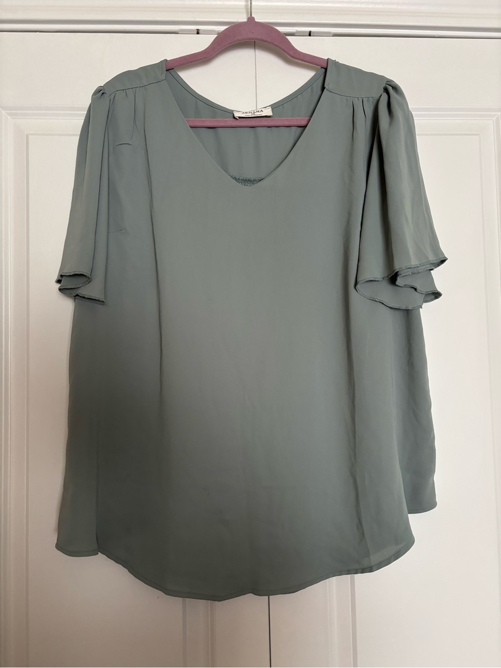 Zenana Outfitters Sage Green Flutter Sleeve Blouse